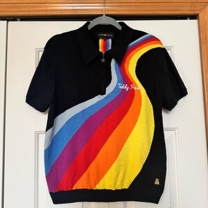 Teddy Fresh Multicolor Rainbow Wave Half Zip Sweater